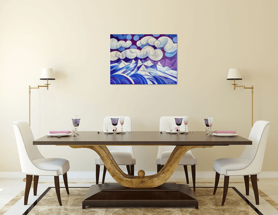 Winter evening (60x80cm, cubism, oil painting, ready to hang)