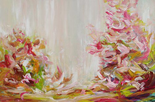 Abstract Floral Landscape. Floral Garden. Abstract Forest Lake Original Painting on Canvas. Impressionism. Modern Art by Sveta Osborne