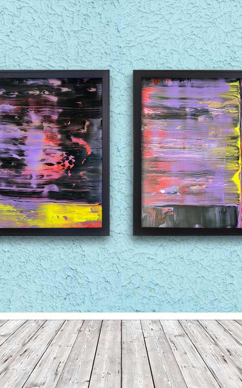 "We Want It All" - FREE USA SHIPPING - Original PMS Abstract Diptych Acrylic Paintings On Plexiglass, Framed - 76" x 26" by Preston M. Smith (PMS)
