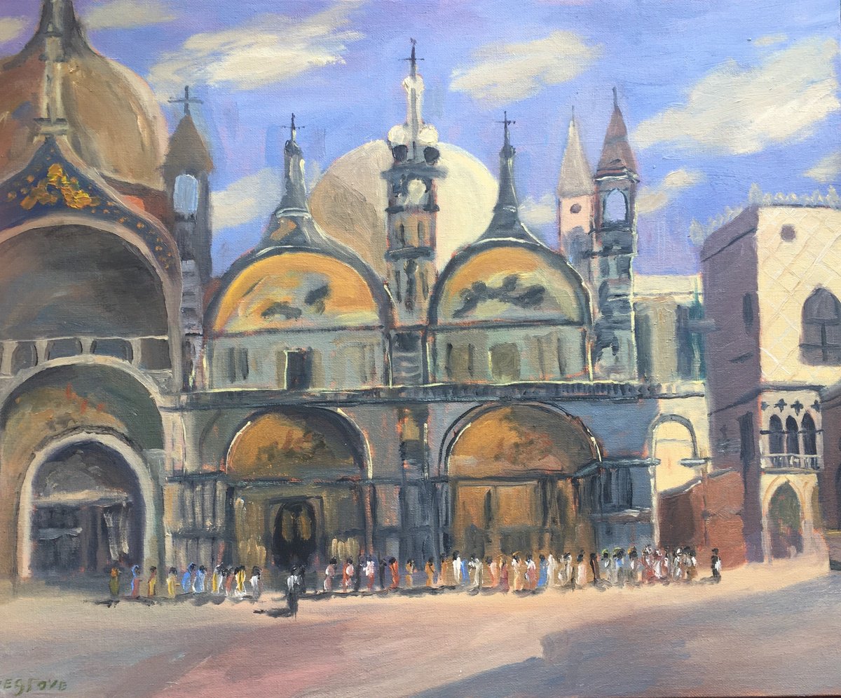 Impressionistic Cityscapes Oil Painting By Julian Lovegrove Art, 20 X 16", St Marks Venice, Original Artwork