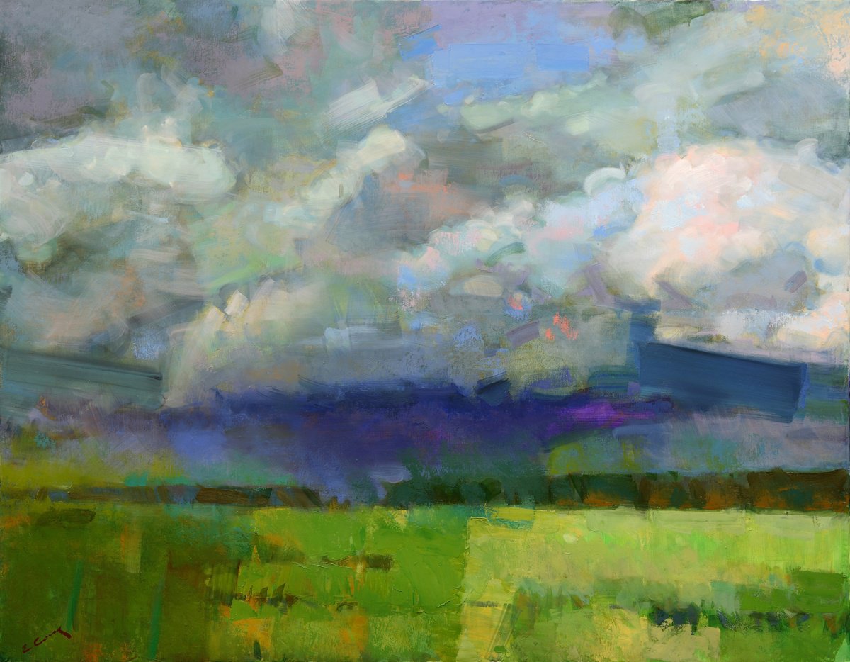 Expressive Landscape Oil Painting By Eugene Segal, 48 X 36, Before The Storm, Original Artwork