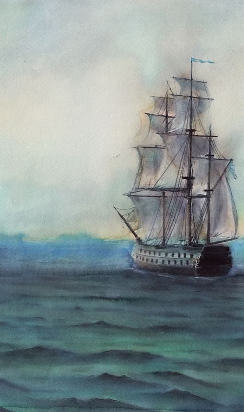 Two Old Sailing Ships in the Sea III by REME Jr.