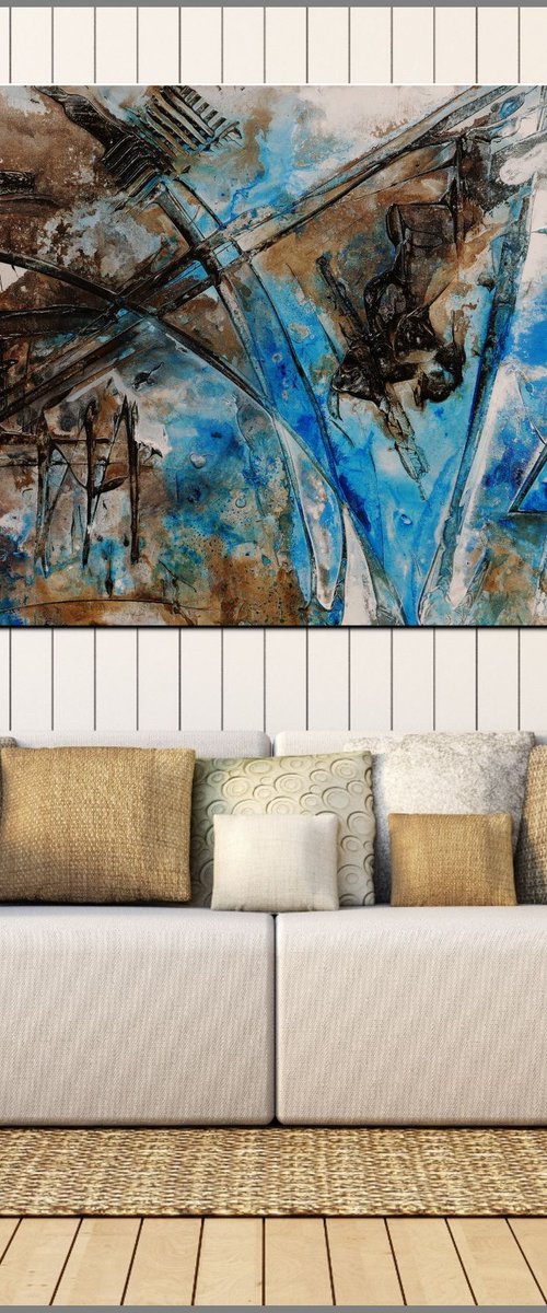 Washed Rust 160cm x 100cm Blue Rustic Abstract Art by Franko