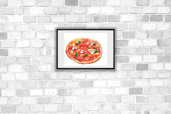 Pizza. - Original watercolour painting - gift idea.