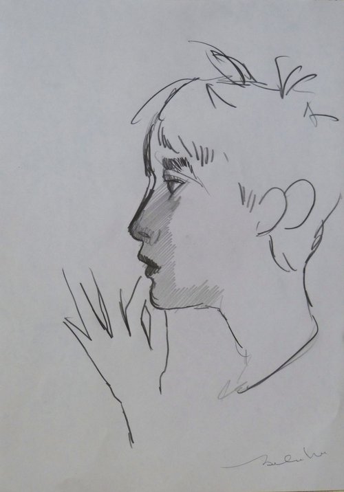 Profile, pencil sketch, 29x21 cm by Frederic Belaubre