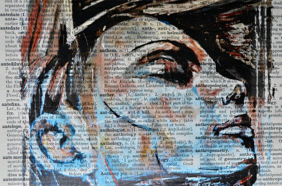 Statue of a Woman - Collage Art on Large Real English Dictionary Vintage Book Page