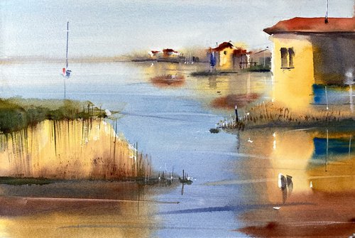 Calmness on the lake - original watercolor by Anna Boginskaia