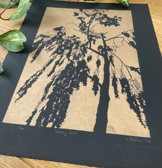 Birch Tree Linocut Print