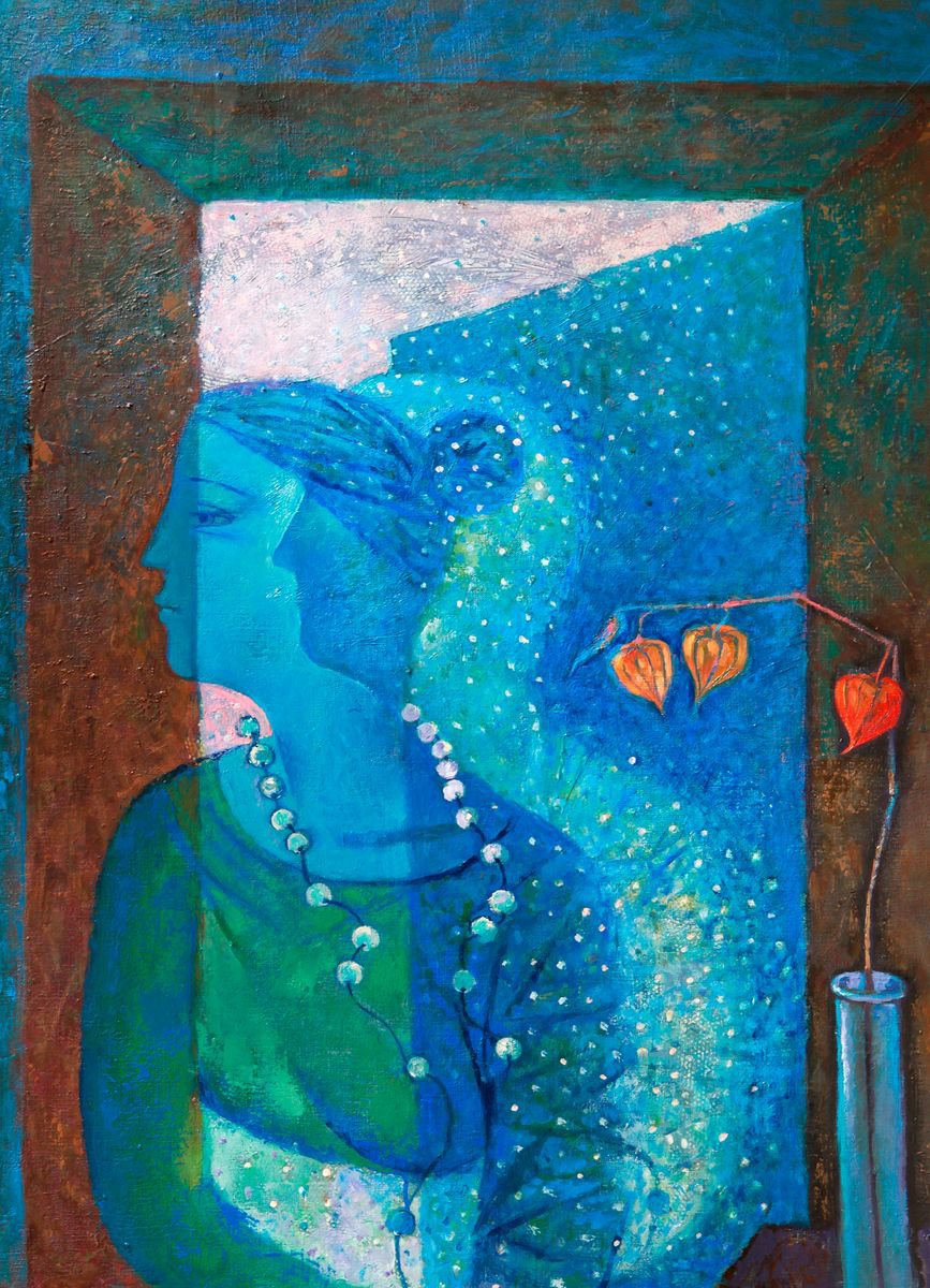 Impressionistic Portrait Oil Painting By Olena Kondratiuk, 28 X 39", Winter Hugs, Original Artwork