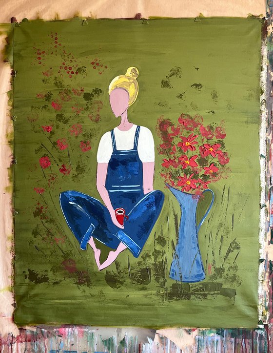Woman Gardening Original Painting