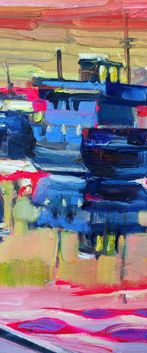 Pink Sunset on the Lake — Original Painting by Natalia Miasnikova