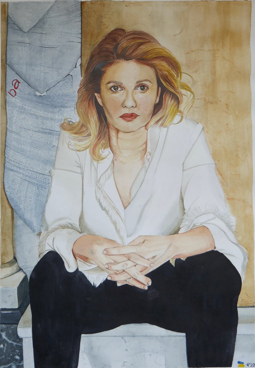 Photorealistic Portrait Watercolour By Vladyslava Proshchenko, 17 X 23", Olena Zelenska, Original Artwork