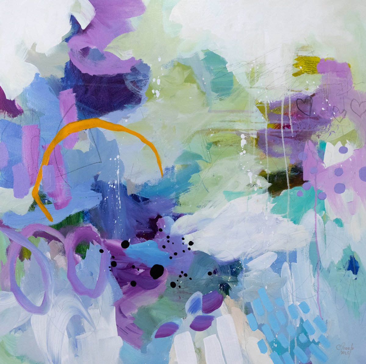 Expressive Abstract Acrylic Painting By Chantal Proulx, 30 X 30, Je Suis Venue Un Jour D