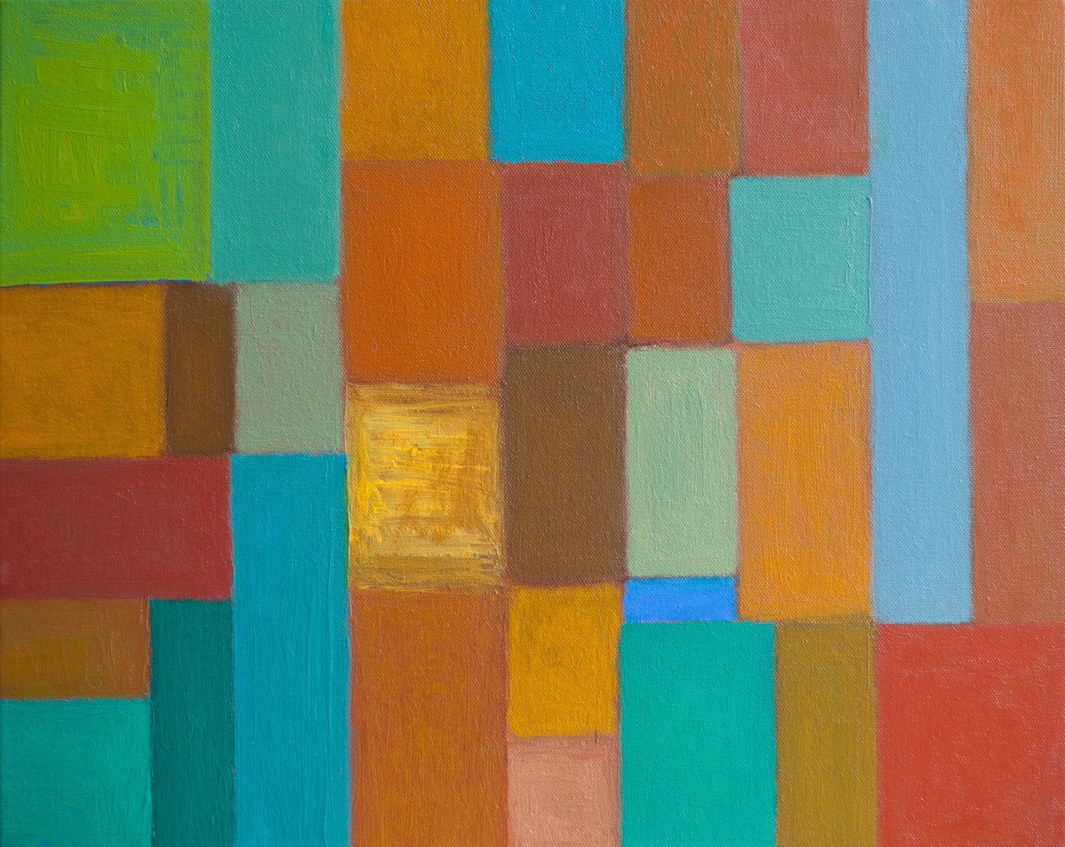 Abstract Landscape Oil Painting By Thomas Hjelm, 21 X 17", Autumn Dawn, Original Artwork