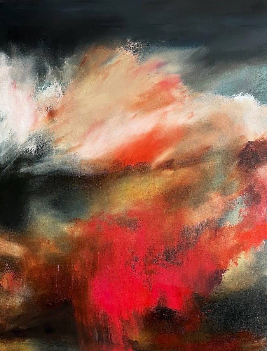 Organic Abstract Oil Painting By Julia Swaby, 30 X 39", Fire Hills, Original Artwork