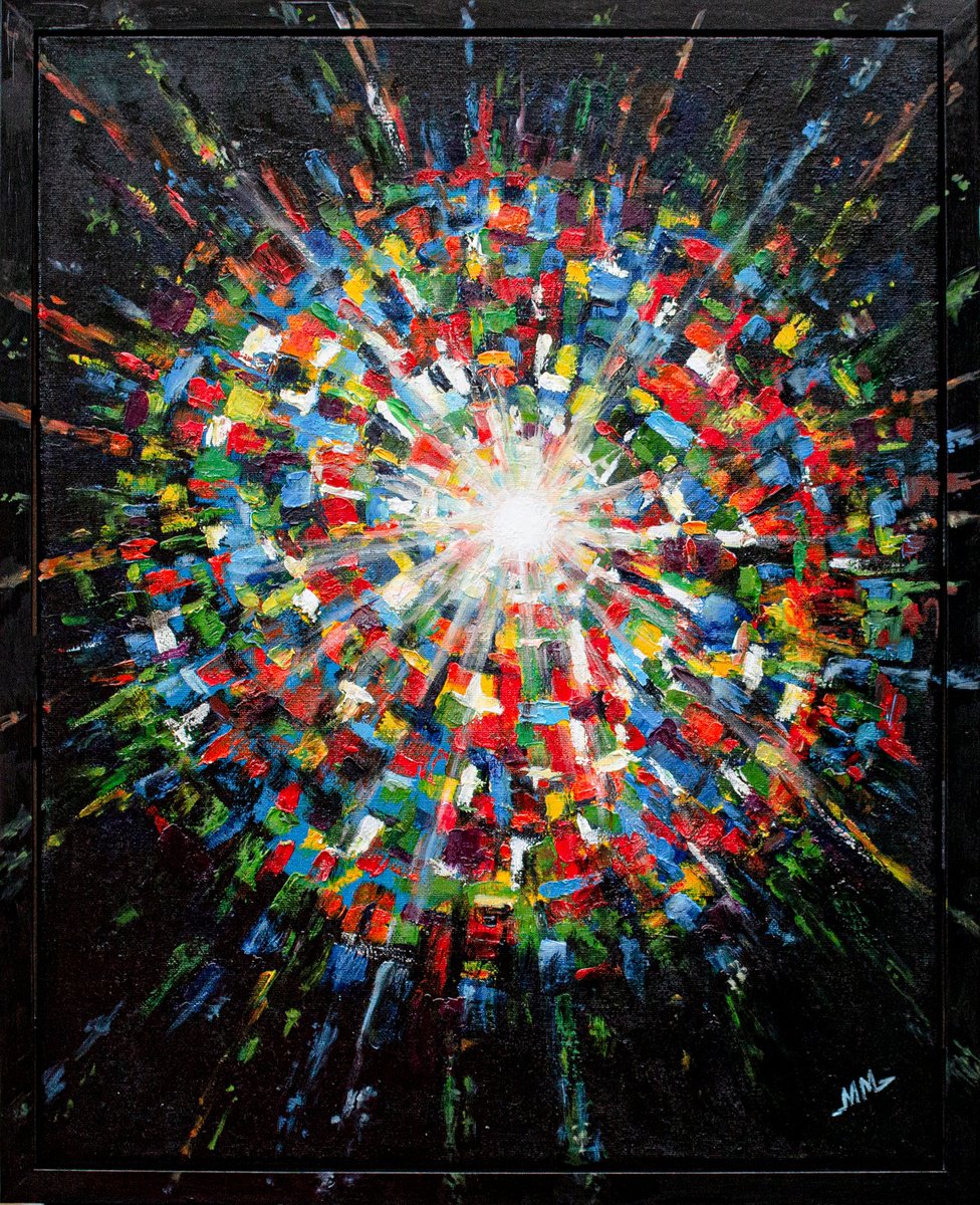 Expressive Abstract Oil Painting By Mila Moroko, 17 X 21", Birth Of A Star, Original Artwork