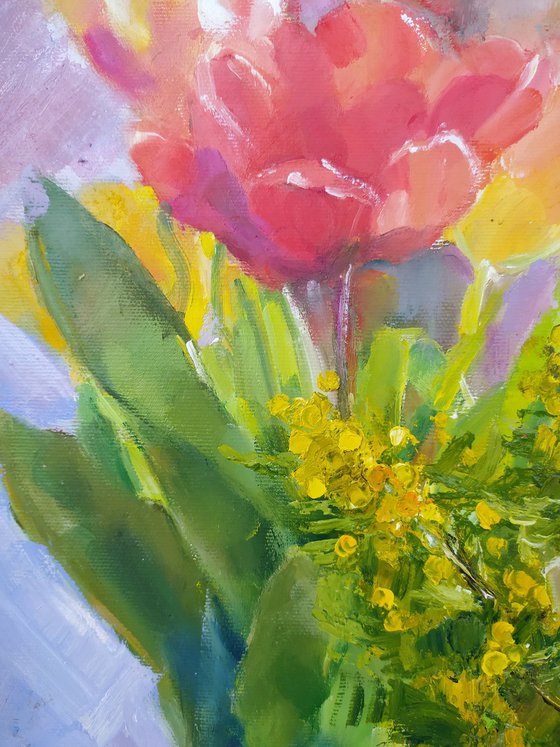 Tulips and mimosa