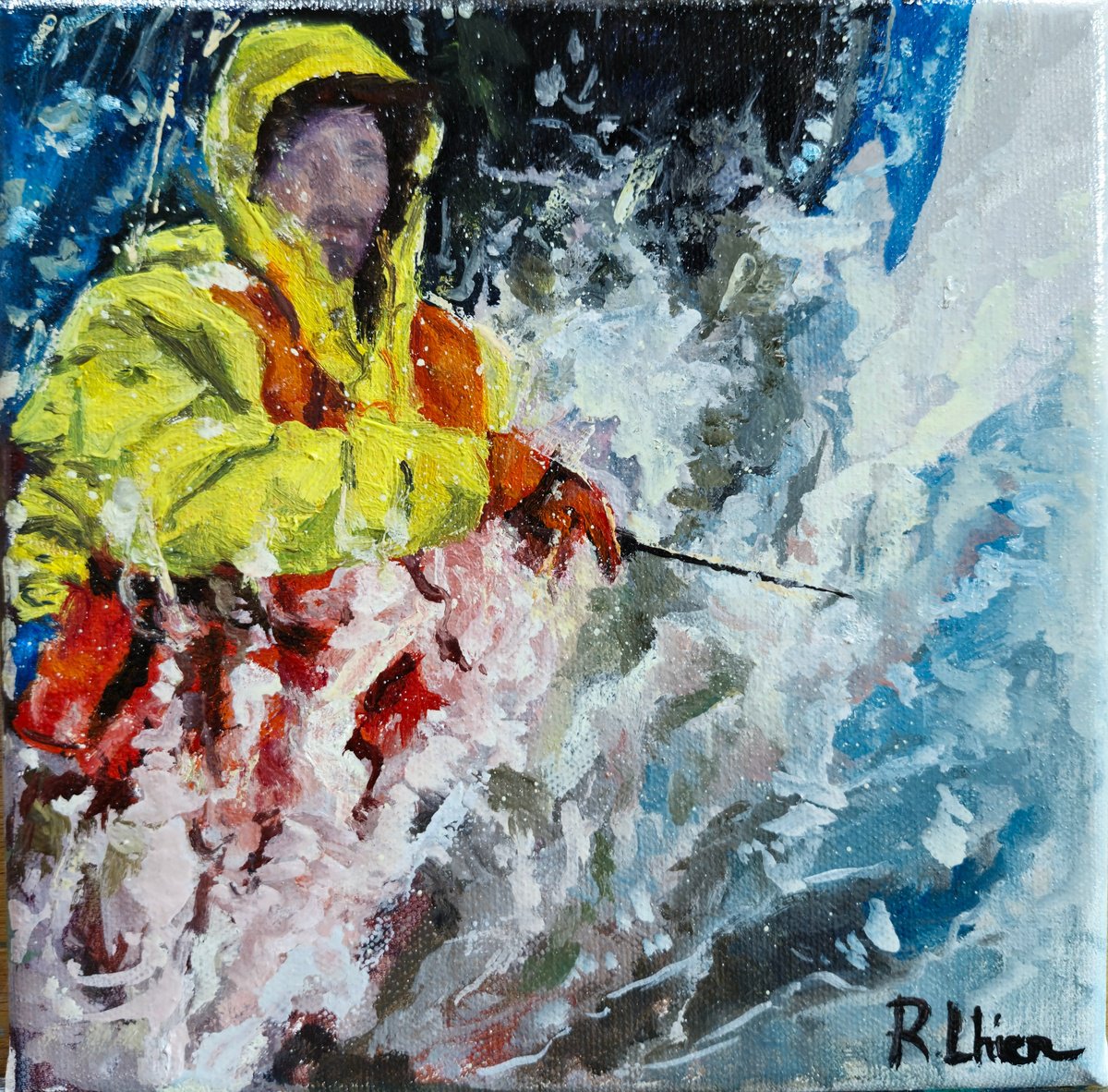 Impressionistic Portrait Oil Painting By Fuensanta Ruiz Urien, 10 X 10, Domando La Ola, Original Artwork