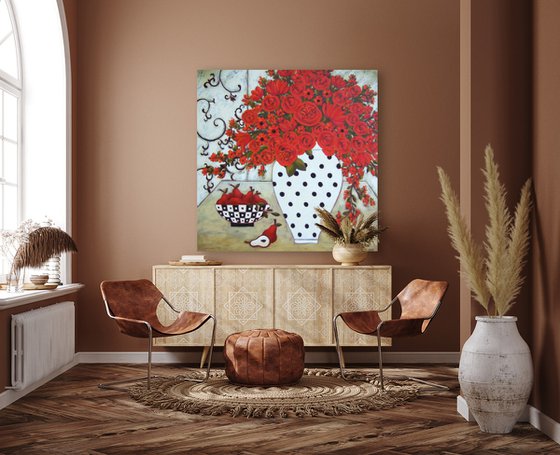 Pears & Red Blooms