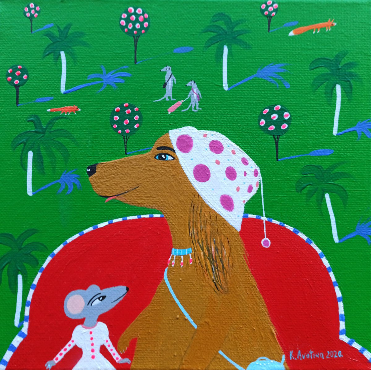 Impressionistic Animal Acrylic Painting By Katrina Avotina, 8 X 8", Bon Voyage, Original Artwork