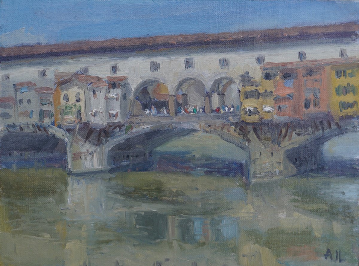 Impressionistic Cityscapes Oil Painting By Alex James Long, 9 X 7, The Ponte Vecchio, Original Artwork