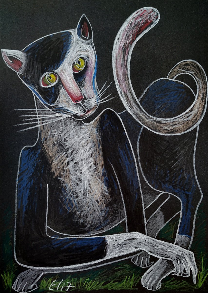 Expressive Animal Pencil Drawing By Elisheva Nesis, 9 X 13, Before The Concert, Original Artwork