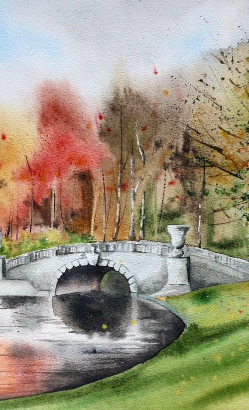 Pavlovsk. Autumn landscape with a bridge. by Evgeniya Mokeeva