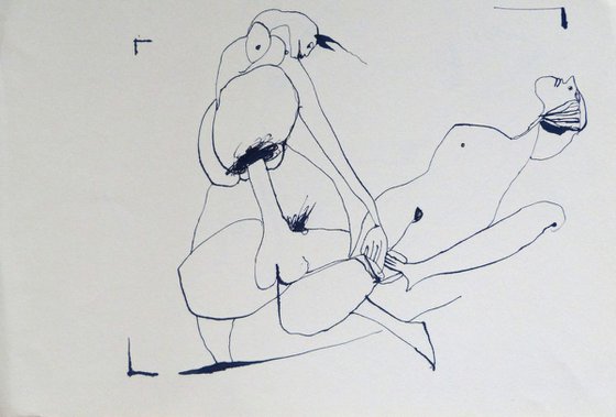 Surrealist Lovers 6, ink on paper 42x28 cm