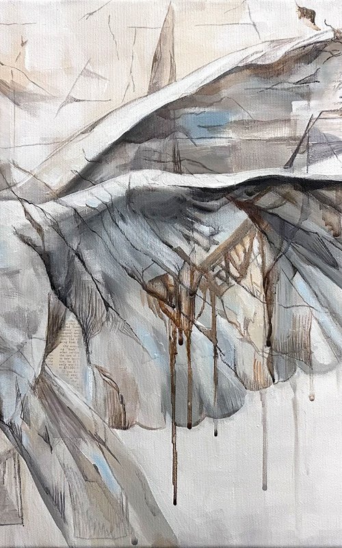 White Beige Blue Pigeon Abstract Bird by Julia Shilo
