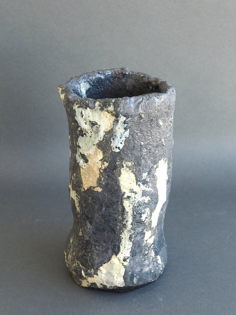 Organic Clay Sculpture , Bitumen Cylinder By Linda Cares, 4 X 8, Artwork For Sale On Artfinder