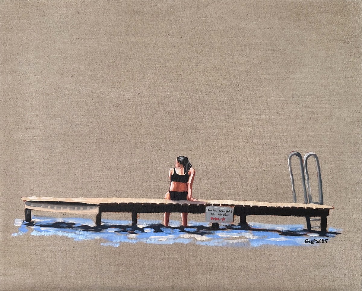 Impressionistic Landscape Oil Painting By Daria Gerasimova, 20 X 16, Girl On The Pier, Original Artwork