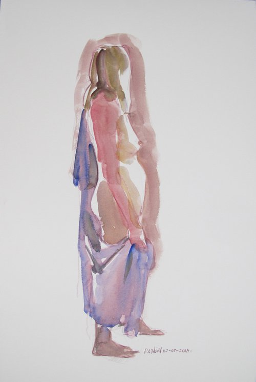 Standing female nude draped by Rory O’Neill
