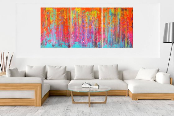 Crazy April - XXL triptych colorful palette knife painting