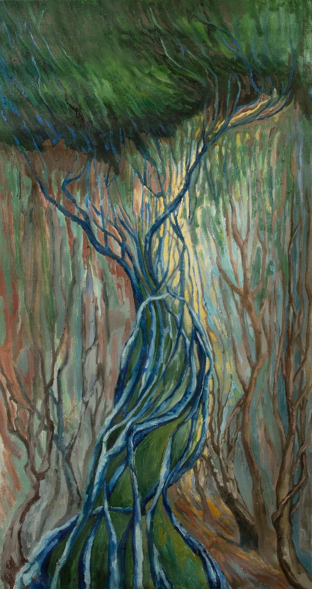 Impressionistic Landscape Oil Painting By Lilit Vardanyan, 22 X 43", Into The Forest