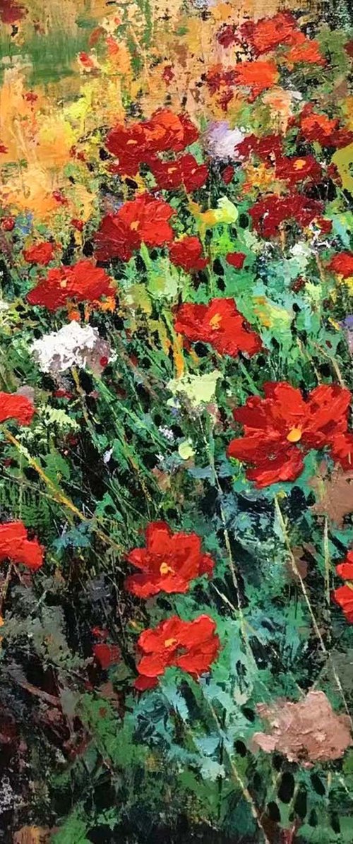 Still life oil painting:flowers in the garden by Kunlong Wang