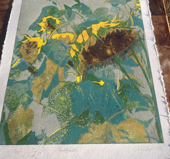 Linocut Print - Sunflowers