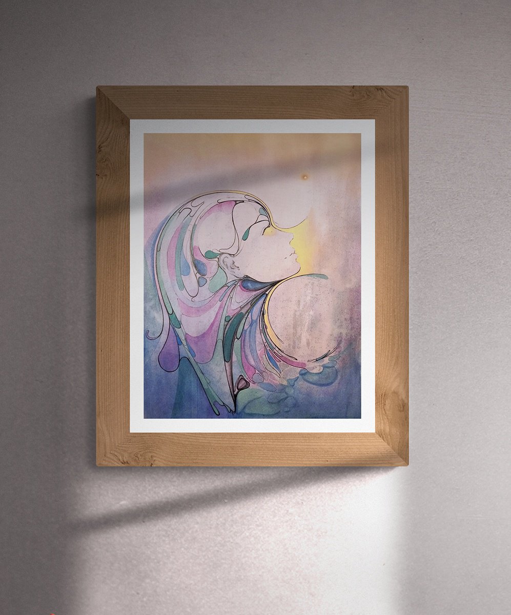 Surrealistic Portrait Painting By Marija Stojkovic, 12 X 17", Purity Ii, Original Artwork