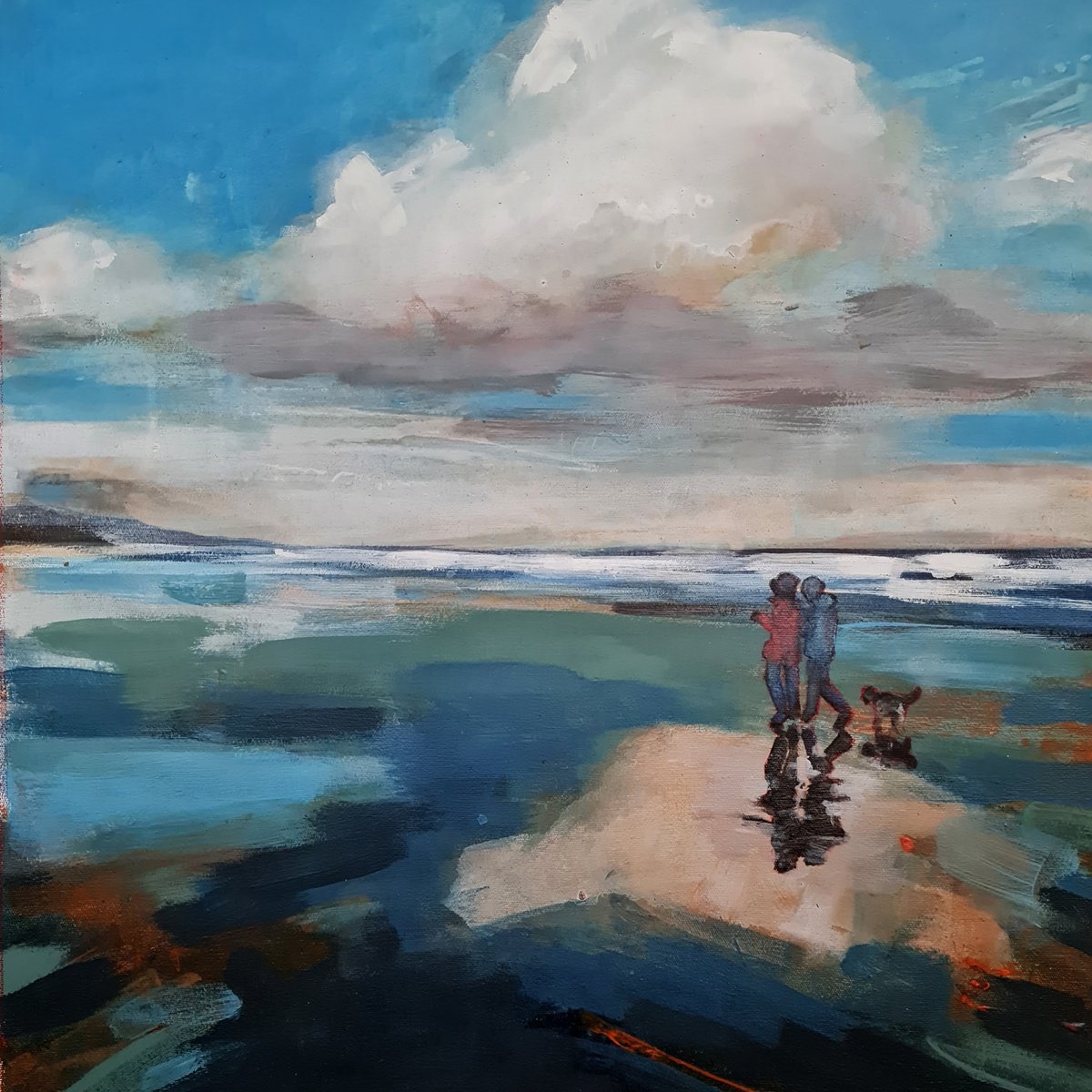 Expressive Landscape Oil Painting By Thomas Donaldson, 20 X 20", Beach Walk 9-26-24, Original Artwork