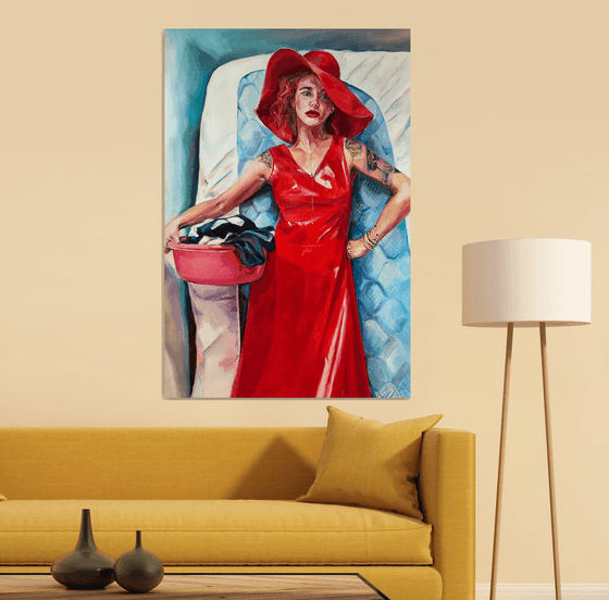 BE A WOMAN - oil painting on canvas original gift feminism red lips dress original gift home decor pop art office interior