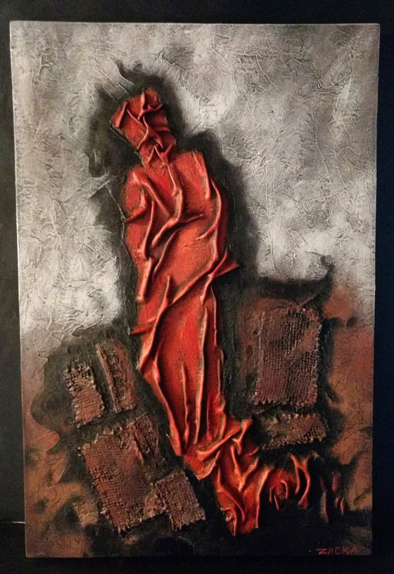 THE RED, WHITE AND BLACK. original painting sculpture