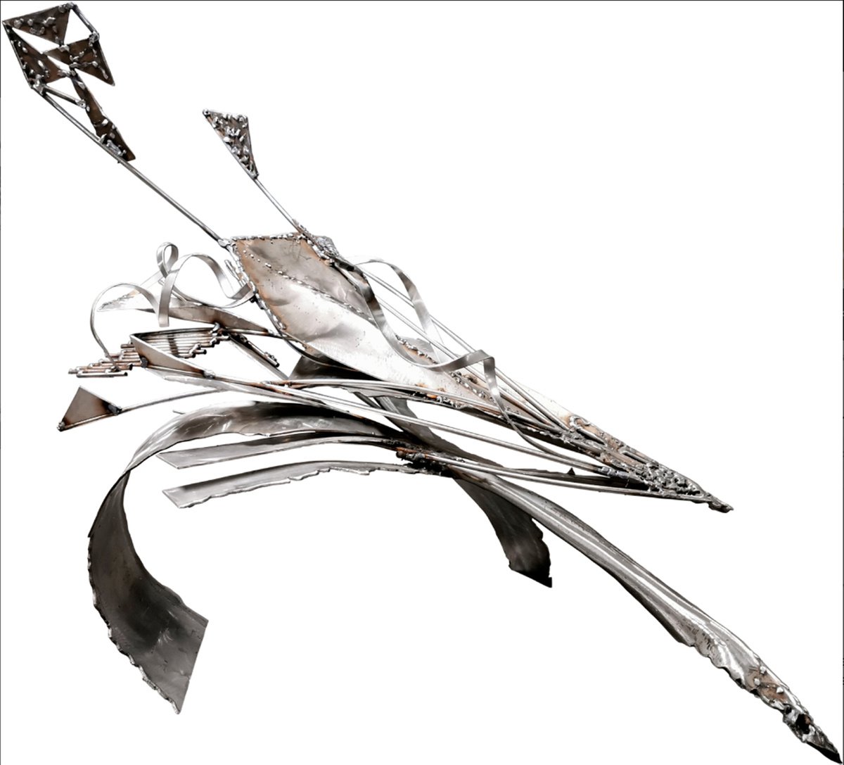 Surrealistic Abstract Sculpture By Kloska Ovidiu, 24 X 18", Unique Welded Iron Sculpture Beautiful Space Effects Star Bird Following The Energy Trail Or Her Half Signed O Kloska, Artfinder