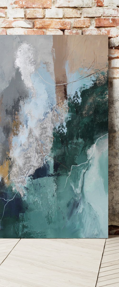 "East Coast" Green gray abstract acrylic art by Yana Sagan