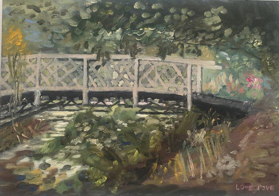 Garden Bridge, an impressionist oil painting.
