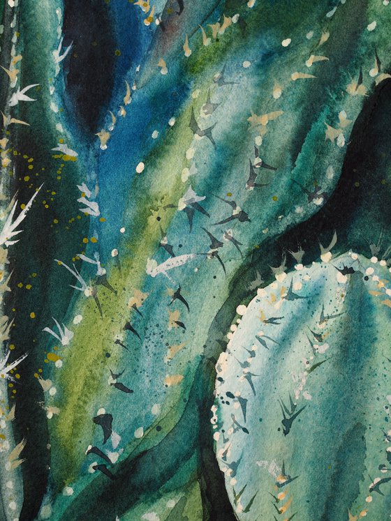 Expressive cacti - green original watercolor succulents