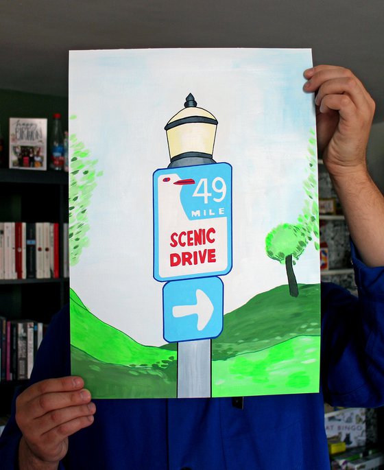 San Francisco Scenic Drive Sign - Painting on Unframed A3 Paper