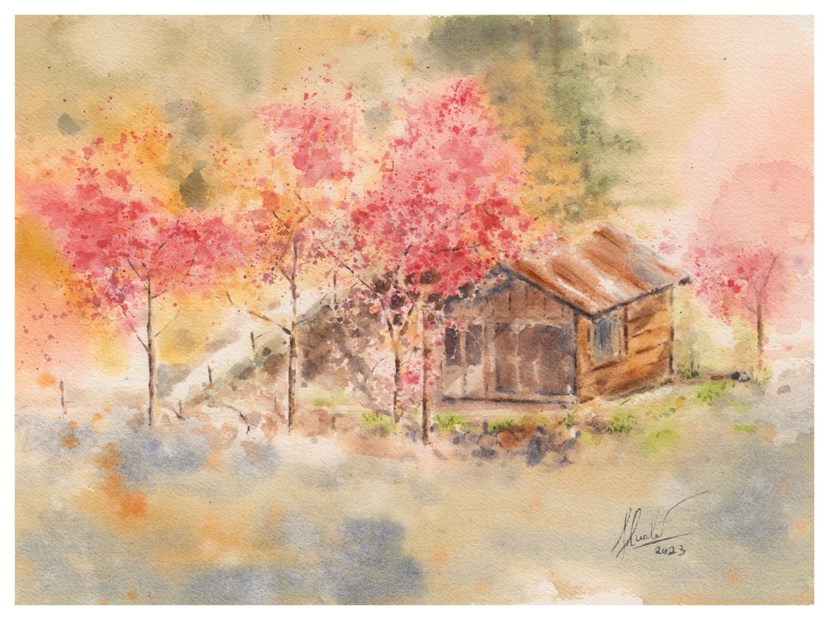 Landscape Watercolour By Hua Le, 15 X 11, M?ng ?i?o Nguyi?n, Original Artwork