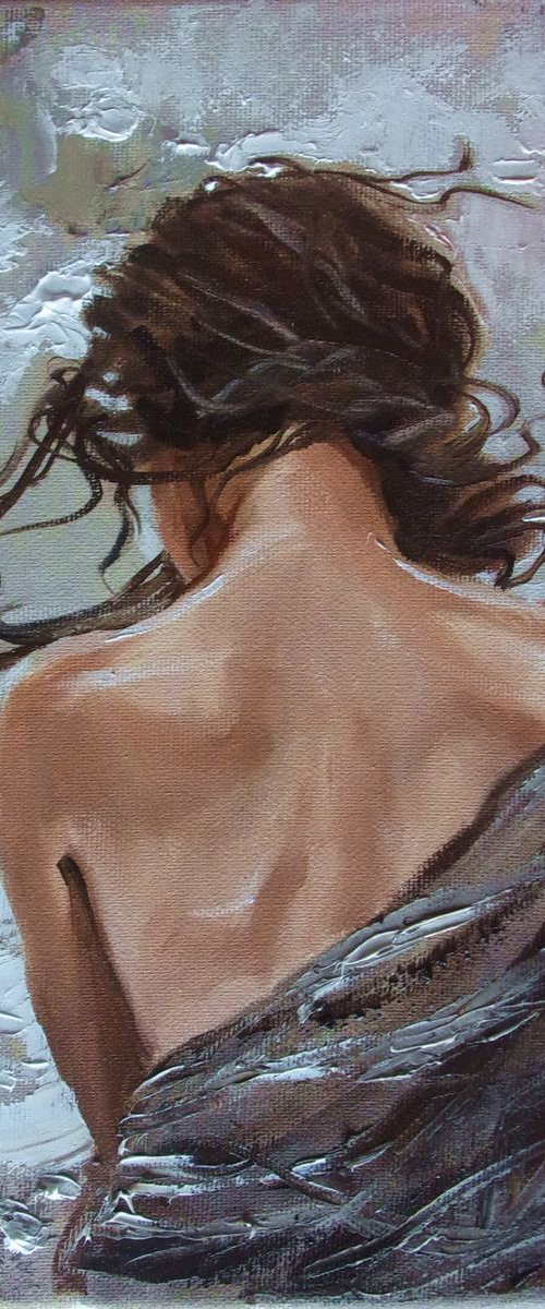 " HOW I WISH YOU WERE HERE ... " original painting SEA autumn palette knife GIFT by Monika Luniak