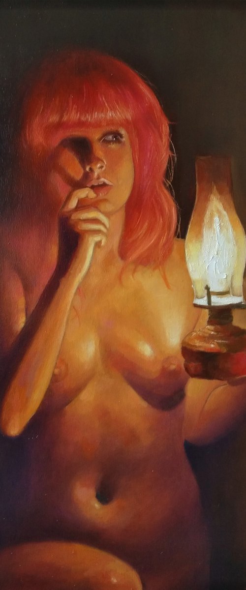 Searching in the dark places (50x64cm, oil/canvas, impressionistic figure) by Kamsar Ohanyan