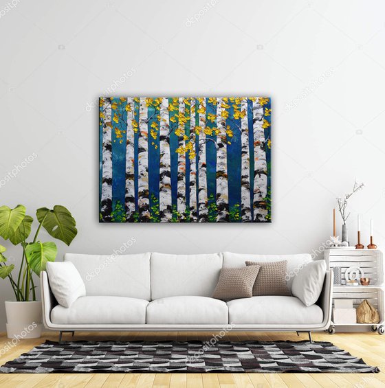 Forest - Birch Forest Painting 48" x 36"