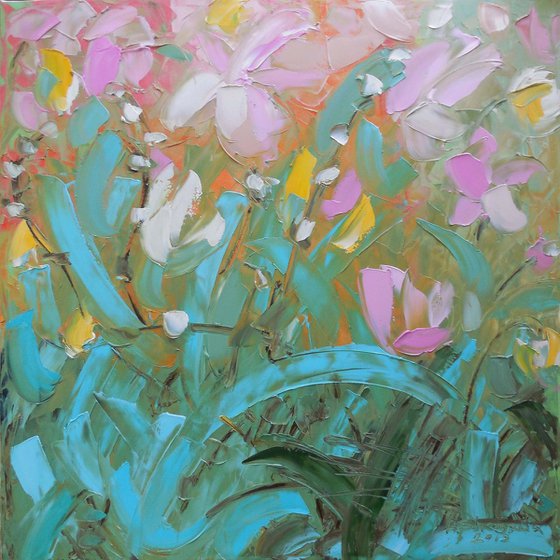 Purple garden - palette knife impasto painting impressionistic alla prima original artwork large
